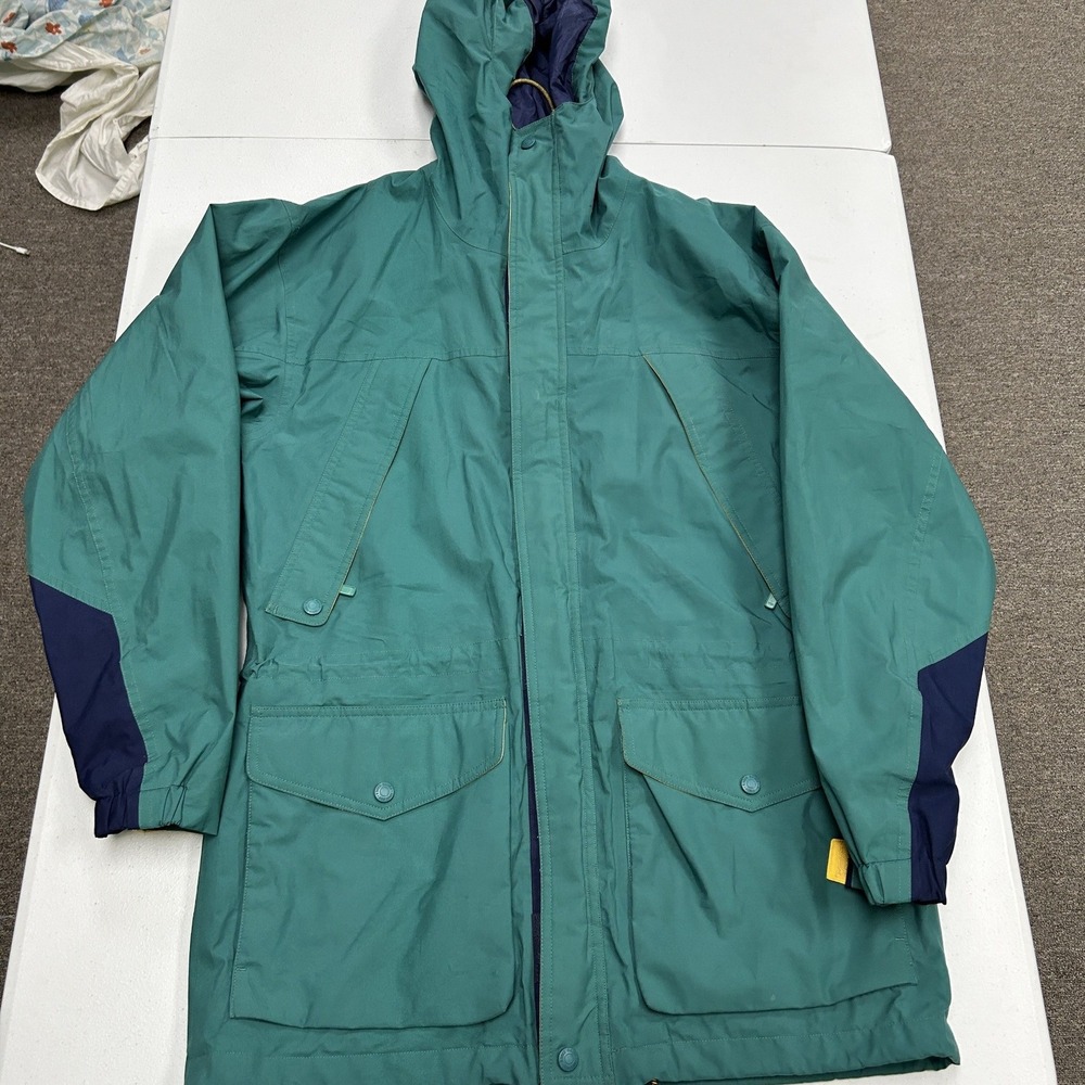 Eddie Bauer Gore-Tex Parka Mens Small Teal Navy Colorblock Vintage Hooded Jacket